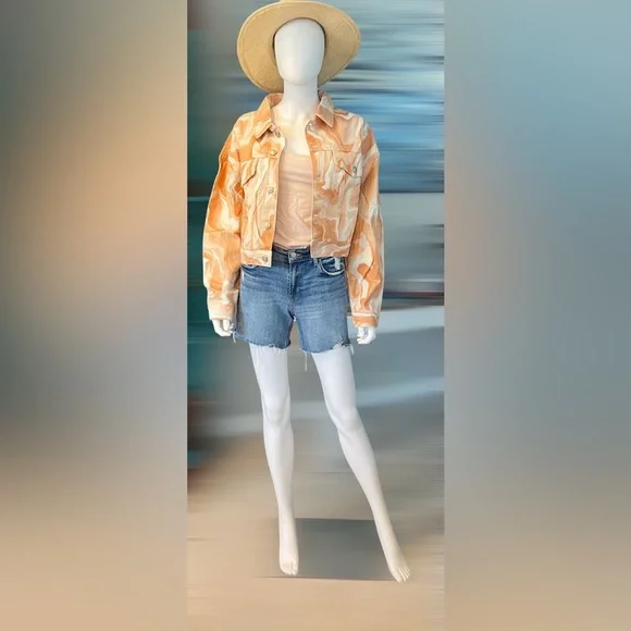 PEACH LOVE CALIFORNIA Peach and rust tie die denim jacket M L - Picture 4 of 9